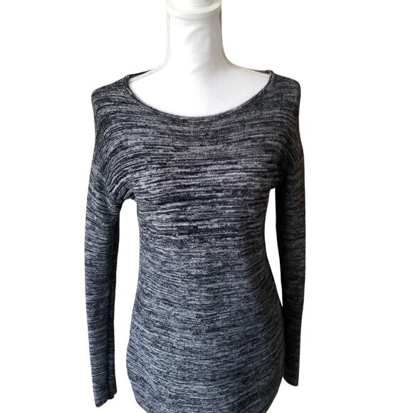 Ellen Tracy Womens Gray Black Space-Dye Knit Long Sleeve Top M - Picture 2 of 4